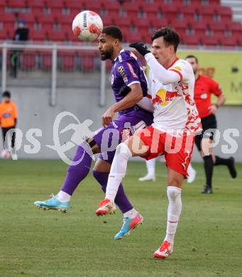 Fussball Bundesliga. SK Austria Klagenfurt gegen Red Bull Salzburg. Keanan Bennets ( Austria Klagenfurt), Nicolas Capaldo (Salzburg). Klagenfurt, am 9.2.2025.
Foto: Kuess
www.qspictures.net
---
pressefotos, pressefotografie, kuess, qs, qspictures, sport, bild, bilder, bilddatenbank