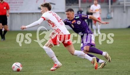 Fussball Bundesliga. SK Austria Klagenfurt gegen Red Bull Salzburg. Christopher Wernitznig  (Austria Klagenfurt), Bobby-Lamont Clark (Salzburg). Klagenfurt, am 9.2.2025.
Foto: Kuess
www.qspictures.net
---
pressefotos, pressefotografie, kuess, qs, qspictures, sport, bild, bilder, bilddatenbank