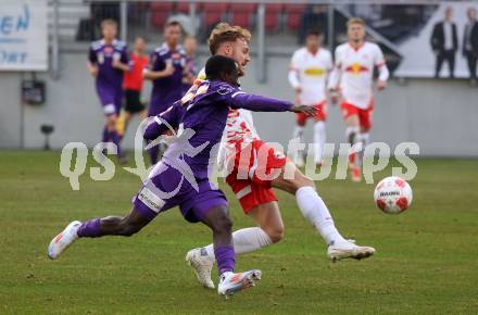 Fussball Bundesliga. SK Austria Klagenfurt gegen Red Bull Salzburg. Solomon Bonnah ( Austria Klagenfurt), Yorba Vertessen (Salzburg). Klagenfurt, am 9.2.2025.
Foto: Kuess
www.qspictures.net
---
pressefotos, pressefotografie, kuess, qs, qspictures, sport, bild, bilder, bilddatenbank