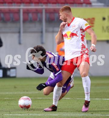 Fussball Bundesliga. SK Austria Klagenfurt gegen Red Bull Salzburg. Ben Bobzien ( Austria Klagenfurt), Maximiliano Caufriez (Salzburg). Klagenfurt, am 9.2.2025.
Foto: Kuess
www.qspictures.net
---
pressefotos, pressefotografie, kuess, qs, qspictures, sport, bild, bilder, bilddatenbank