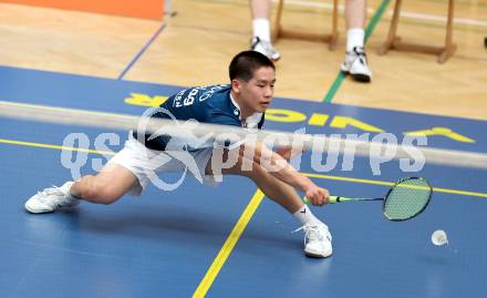 Badminton. 2. Bundesliga. ASKOE Kelag Kaernten gegen WBH Wien.   Haolei Zhang  (ASKOE Kelag Kaernten). Klagenfurt, am 15.2.2025.
Foto: Kuess
---
pressefotos, pressefotografie, kuess, qs, qspictures, sport, bild, bilder, bilddatenbank