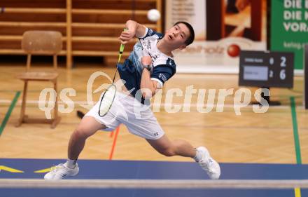 Badminton. 2. Bundesliga. ASKOE Kelag Kaernten gegen WBH Wien.   Haolei Zhang  (ASKOE Kelag Kaernten). Klagenfurt, am 15.2.2025.
Foto: Kuess
---
pressefotos, pressefotografie, kuess, qs, qspictures, sport, bild, bilder, bilddatenbank