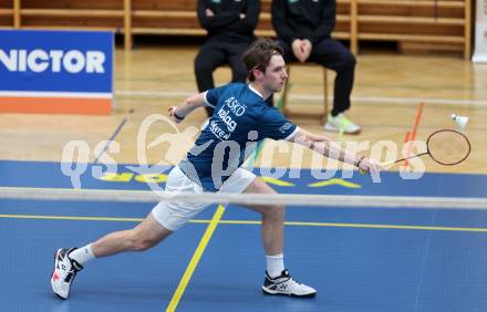 Badminton. 2. Bundesliga. ASKOE Kelag Kaernten gegen WBH Wien. Gasper Krivec  (ASKOE Kelag Kaernten). Klagenfurt, am 15.2.2025.
Foto: Kuess
---
pressefotos, pressefotografie, kuess, qs, qspictures, sport, bild, bilder, bilddatenbank