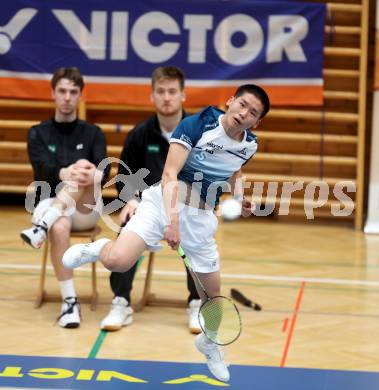 Badminton. 2. Bundesliga. ASKOE Kelag Kaernten gegen WBH Wien.   Haolei Zhang  (ASKOE Kelag Kaernten). Klagenfurt, am 15.2.2025.
Foto: Kuess
---
pressefotos, pressefotografie, kuess, qs, qspictures, sport, bild, bilder, bilddatenbank