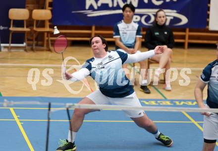 Badminton. 2. Bundesliga. ASKOE Kelag Kaernten gegen WBH Wien.  Emanuel Kraiger (ASKOE Kelag Kaernten). Klagenfurt, am 15.2.2025.
Foto: Kuess
---
pressefotos, pressefotografie, kuess, qs, qspictures, sport, bild, bilder, bilddatenbank