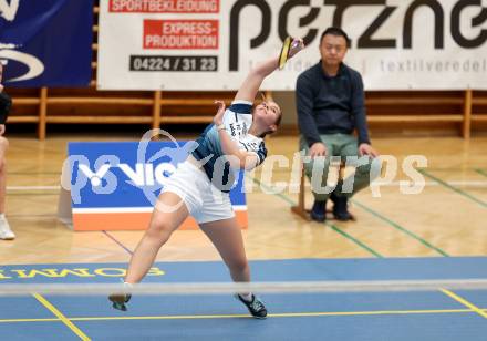 Badminton. 2. Bundesliga. ASKOE Kelag Kaernten gegen WBH Wien.  Denise Hofer  (ASKOE Kelag Kaernten). Klagenfurt, am 15.2.2025.
Foto: Kuess
---
pressefotos, pressefotografie, kuess, qs, qspictures, sport, bild, bilder, bilddatenbank