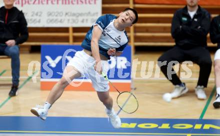 Badminton. 2. Bundesliga. ASKOE Kelag Kaernten gegen WBH Wien.   Haolei Zhang  (ASKOE Kelag Kaernten). Klagenfurt, am 15.2.2025.
Foto: Kuess
---
pressefotos, pressefotografie, kuess, qs, qspictures, sport, bild, bilder, bilddatenbank