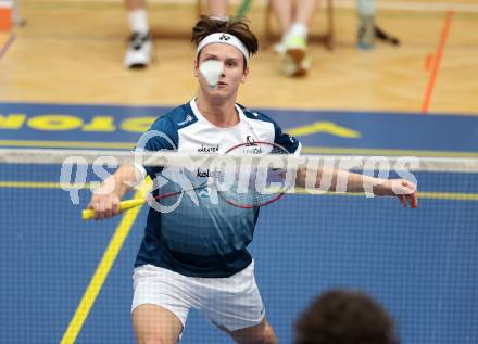 Badminton. 2. Bundesliga. ASKOE Kelag Kaernten gegen WBH Wien.   Felix Steinwender  (ASKOE Kelag Kaernten). Klagenfurt, am 15.2.2025.
Foto: Kuess
---
pressefotos, pressefotografie, kuess, qs, qspictures, sport, bild, bilder, bilddatenbank