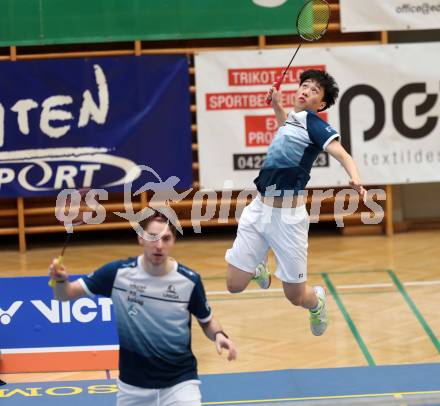 Badminton. 2. Bundesliga. ASKOE Kelag Kaernten gegen WBH Wien. Gasper Krivec, Shangzu Zhan (ASKOE Kelag Kaernten). Klagenfurt, am 15.2.2025.
Foto: Kuess
---
pressefotos, pressefotografie, kuess, qs, qspictures, sport, bild, bilder, bilddatenbank