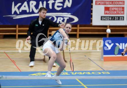 Badminton. 2. Bundesliga. ASKOE Kelag Kaernten gegen WBH Wien.  Laura Hasenbichler  (ASKOE Kelag Kaernten). Klagenfurt, am 15.2.2025.
Foto: Kuess
---
pressefotos, pressefotografie, kuess, qs, qspictures, sport, bild, bilder, bilddatenbank