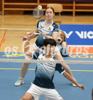 Badminton. 2. Bundesliga. ASKOE Kelag Kaernten gegen WBH Wien. Martin Zhang, Lea Kreulitsch (ASKOE Kelag Kaernten). Klagenfurt, am 15.2.2025.
Foto: Kuess
---
pressefotos, pressefotografie, kuess, qs, qspictures, sport, bild, bilder, bilddatenbank