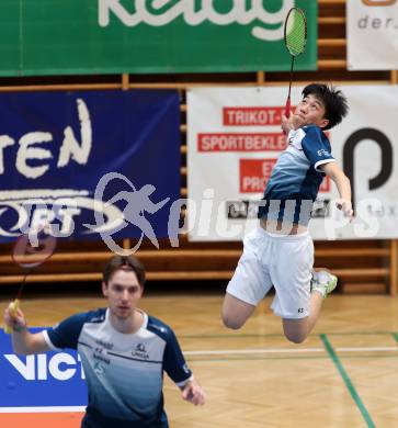 Badminton. 2. Bundesliga. ASKOE Kelag Kaernten gegen WBH Wien. Gasper Krivec, Shangzu Zhan (ASKOE Kelag Kaernten). Klagenfurt, am 15.2.2025.
Foto: Kuess
---
pressefotos, pressefotografie, kuess, qs, qspictures, sport, bild, bilder, bilddatenbank