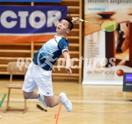 Badminton. 2. Bundesliga. ASKOE Kelag Kaernten gegen WBH Wien.  Haolei Zhang  (ASKOE Kelag Kaernten). Klagenfurt, am 15.2.2025.
Foto: Kuess
---
pressefotos, pressefotografie, kuess, qs, qspictures, sport, bild, bilder, bilddatenbank