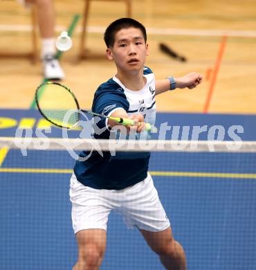 Badminton. 2. Bundesliga. ASKOE Kelag Kaernten gegen WBH Wien.   Haolei Zhang  (ASKOE Kelag Kaernten). Klagenfurt, am 15.2.2025.
Foto: Kuess
---
pressefotos, pressefotografie, kuess, qs, qspictures, sport, bild, bilder, bilddatenbank