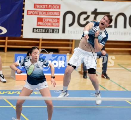 Badminton. 2. Bundesliga. ASKOE Kelag Kaernten gegen WBH Wien.    Martin Cerkovnik, Miranda Zhang (ASKOE Kelag Kaernten). Klagenfurt, am 15.2.2025.
Foto: Kuess
---
pressefotos, pressefotografie, kuess, qs, qspictures, sport, bild, bilder, bilddatenbank