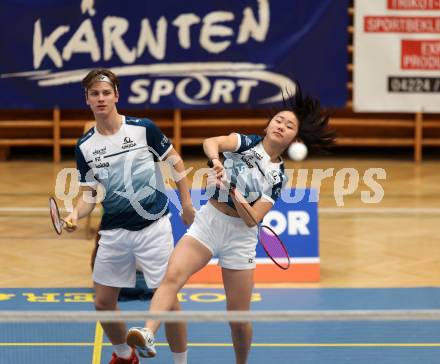 Badminton. 2. Bundesliga. ASKOE Kelag Kaernten gegen WBH Wien. Miranda Zhang, Felix Steinwender (ASKOE Kelag Kaernten). Klagenfurt, am 15.2.2025.
Foto: Kuess
---
pressefotos, pressefotografie, kuess, qs, qspictures, sport, bild, bilder, bilddatenbank