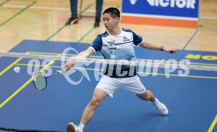 Badminton. 2. Bundesliga. ASKOE Kelag Kaernten gegen WBH Wien.  Haolei Zhang  (ASKOE Kelag Kaernten). Klagenfurt, am 15.2.2025.
Foto: Kuess
---
pressefotos, pressefotografie, kuess, qs, qspictures, sport, bild, bilder, bilddatenbank