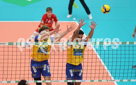 Volleyball. Cupfinale. SK Aich/Dob gegen Hypo Tirol Volleyballteam.   Jakub Klajmon, Pierre-Laurent Halagahu (Aich/Dob). Bleiburg, 16.2.2025.
Foto: Kuess
---
pressefotos, pressefotografie, kuess, qs, qspictures, sport, bild, bilder, bilddatenbank