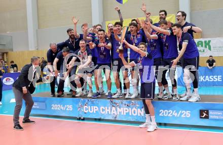 Volleyball. Cupfinale. SK Aich/Dob gegen Hypo Tirol Volleyballteam.   Jubel (Tirol). Bleiburg, 16.2.2025.
Foto: Kuess
---
pressefotos, pressefotografie, kuess, qs, qspictures, sport, bild, bilder, bilddatenbank