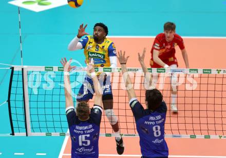 Volleyball. Cupfinale. SK Aich/Dob gegen Hypo Tirol Volleyballteam. Bryan Camino Martinez   (Aich/Dob). Bleiburg, 16.2.2025.
Foto: Kuess
---
pressefotos, pressefotografie, kuess, qs, qspictures, sport, bild, bilder, bilddatenbank