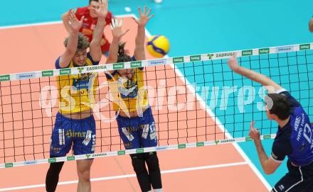 Volleyball. Cupfinale. SK Aich/Dob gegen Hypo Tirol Volleyballteam.  Jakub Klajmon, Noel Simon Jakob Krassnig (Aich/Dob). Bleiburg, 16.2.2025.
Foto: Kuess
---
pressefotos, pressefotografie, kuess, qs, qspictures, sport, bild, bilder, bilddatenbank