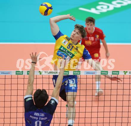 Volleyball. Cupfinale. SK Aich/Dob gegen Hypo Tirol Volleyballteam.   Jakub Klajmon (Aich/Dob). Bleiburg, 16.2.2025.
Foto: Kuess
---
pressefotos, pressefotografie, kuess, qs, qspictures, sport, bild, bilder, bilddatenbank