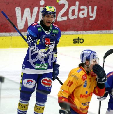 Eishockey ICE Bundesliga. VSV gegen Asiago.  Torjubel Guus Van Nes (VSV). Villach, am 21.2..2025
Foto: Kuess
---
pressefotos, pressefotografie, kuess, qs, qspictures, sport, bild, bilder, bilddatenbank