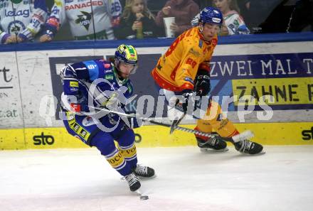 Eishockey ICE Bundesliga. VSV gegen Asiago.  Alexander Rauchenwald (VSV), Filippo Rigoni (Asiago). Villach, am 21.2..2025
Foto: Kuess
---
pressefotos, pressefotografie, kuess, qs, qspictures, sport, bild, bilder, bilddatenbank