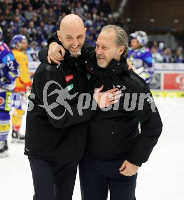 Eishockey ICE Bundesliga. VSV gegen Asiago. Jubel Co-Trainer Patrick Machreich, Trainer Troy Tuomie  (VSV). Villach, am 21.2..2025
Foto: Kuess
---
pressefotos, pressefotografie, kuess, qs, qspictures, sport, bild, bilder, bilddatenbank