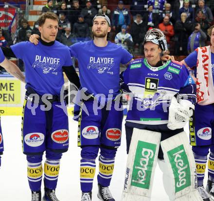 Eishockey ICE Bundesliga. VSV gegen Asiago.  Guus Van Nes, Maximilian Rebernig, Jean Philippe Lamoureux (VSV). Villach, am 21.2..2025
Foto: Kuess
---
pressefotos, pressefotografie, kuess, qs, qspictures, sport, bild, bilder, bilddatenbank