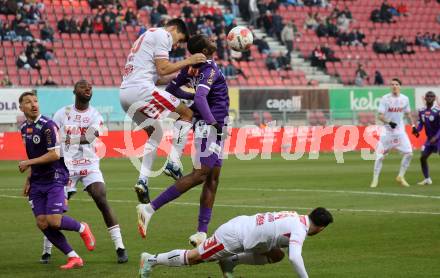 Fussball Bundesliga. SK Austria Klagenfurt gegen GAK. Dikeni Salifou (Klagenfurt), Milos Jovicic (GAK). Klagenfurt, am 22.2.2025.
Foto: Kuess
---
pressefotos, pressefotografie, kuess, qs, qspictures, sport, bild, bilder, bilddatenbank