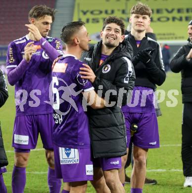 Fussball Bundesliga. SK Austria Klagenfurt gegen GAK. Jubel Tobias Koch, Ben Bobzien  (Klagenfurt). Klagenfurt, am 22.2.2025.
Foto: Kuess
---
pressefotos, pressefotografie, kuess, qs, qspictures, sport, bild, bilder, bilddatenbank