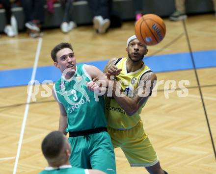 Basketball 2. Liga 2024/2025. Grunddurchgang 20. Runde.  Woerthersee Piraten gegen KOS.    Shawn L. Ray  (Piraten),  Niklas Michel  (KOS). Klagenfurt, am 22.2.2025.
Foto: Kuess


---
pressefotos, pressefotografie, kuess, qs, qspictures, sport, bild, bilder, bilddatenbank