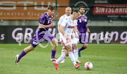 Fussball Bundesliga. SK Austria Klagenfurt gegen GAK.  Matteo Kitz  (Klagenfurt), Murat Satin  (GAK). Klagenfurt, am 22.2.2025.
Foto: Kuess
---
pressefotos, pressefotografie, kuess, qs, qspictures, sport, bild, bilder, bilddatenbank