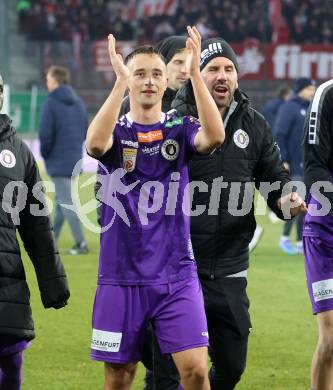 Fussball Bundesliga. SK Austria Klagenfurt gegen GAK. Jubel Tobias Koch (Klagenfurt).  Klagenfurt, am 22.2.2025.
Foto: Kuess
---
pressefotos, pressefotografie, kuess, qs, qspictures, sport, bild, bilder, bilddatenbank