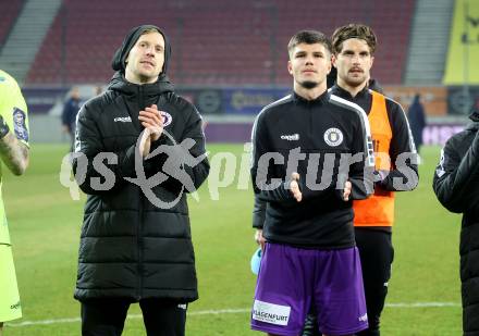 Fussball Bundesliga. SK Austria Klagenfurt gegen GAK. Jubel Christopher CVetko, Dino Delic  (Klagenfurt).  Klagenfurt, am 22.2.2025.
Foto: Kuess
---
pressefotos, pressefotografie, kuess, qs, qspictures, sport, bild, bilder, bilddatenbank