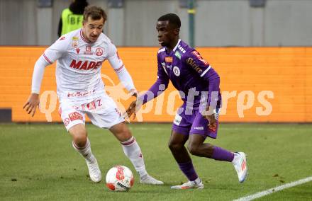 Fussball Bundesliga. SK Austria Klagenfurt gegen GAK. Solomon Bonnah  (Klagenfurt).  Benjamin Rosenberger (GAK).  Klagenfurt, am 22.2.2025.
Foto: Kuess
---
pressefotos, pressefotografie, kuess, qs, qspictures, sport, bild, bilder, bilddatenbank