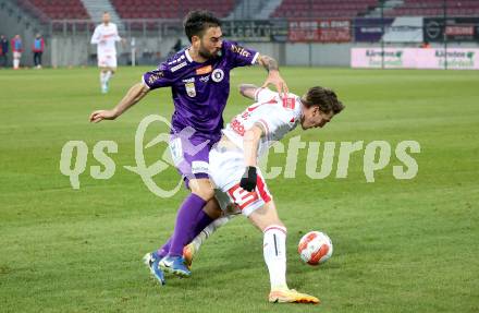 Fussball Bundesliga. SK Austria Klagenfurt gegen GAK. Kosmas Gkezos  (Klagenfurt).  Tio Cipot (GAK).  Klagenfurt, am 22.2.2025.
Foto: Kuess
---
pressefotos, pressefotografie, kuess, qs, qspictures, sport, bild, bilder, bilddatenbank