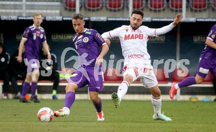 Fussball Bundesliga. SK Austria Klagenfurt gegen GAK. Tobias Koch  (Klagenfurt), Jacob Michael Italiano  (GAK). Klagenfurt, am 22.2.2025.
Foto: Kuess
---
pressefotos, pressefotografie, kuess, qs, qspictures, sport, bild, bilder, bilddatenbank