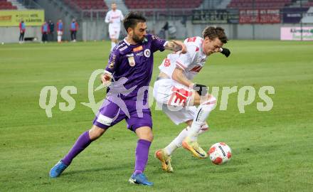 Fussball Bundesliga. SK Austria Klagenfurt gegen GAK. Kosmas Gkezos  (Klagenfurt), Tio Cipot  (GAK). Klagenfurt, am 22.2.2025.
Foto: Kuess
---
pressefotos, pressefotografie, kuess, qs, qspictures, sport, bild, bilder, bilddatenbank