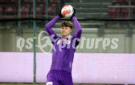 Fussball Bundesliga. SK Austria Klagenfurt gegen GAK.  Jannik Robatsch  (Klagenfurt), Klagenfurt, am 22.2.2025.
Foto: Kuess
---
pressefotos, pressefotografie, kuess, qs, qspictures, sport, bild, bilder, bilddatenbank