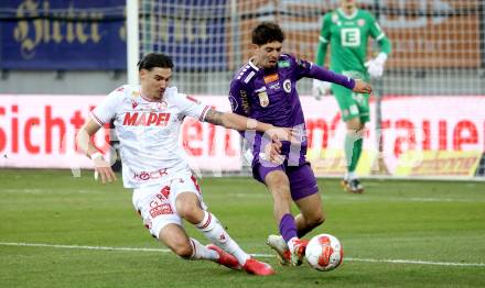 Fussball Bundesliga. SK Austria Klagenfurt gegen GAK. Ben Bobzien  (Klagenfurt), Antonio Tikvic (GAK). Klagenfurt, am 22.2.2025.
Foto: Kuess
---
pressefotos, pressefotografie, kuess, qs, qspictures, sport, bild, bilder, bilddatenbank