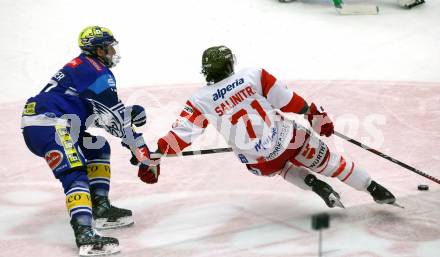 Eishockey ICE Bundesliga. VSV gegen Bozen.  Philipp Lindner (VSV), Anthony Salinitri  (Bozen) . Villach, am 14.3.2025
Foto: Kuess
---
pressefotos, pressefotografie, kuess, qs, qspictures, sport, bild, bilder, bilddatenbank