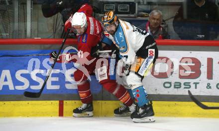 Eishockey ICE Bundesliga. KAC gegen Linz. Jesper Jensen Aabo   (KAC), Shawn St-Amant (Linz) . Klagenfurt, am 23.3.2025
Foto: Kuess
---
pressefotos, pressefotografie, kuess, qs, qspictures, sport, bild, bilder, bilddatenbank