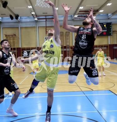 Basketball 2. Liga 2024/2025. Playoffs. F2.   Woerthersee Piraten gegen Mistelbach Mustangs   Andreas Nuck (Piraten),   Ian Moschik (Mistelbach). Klagenfurt, am 1.5.2025.
Foto: Kuess


---
pressefotos, pressefotografie, kuess, qs, qspictures, sport, bild, bilder, bilddatenbank