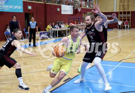 Basketball 2. Liga 2024/2025. Playoffs. F2.   Woerthersee Piraten gegen Mistelbach Mustangs   Elvis Keric (Piraten), Ian Moschik   (Mistelbach). Klagenfurt, am 1.5.2025.
Foto: Kuess


---
pressefotos, pressefotografie, kuess, qs, qspictures, sport, bild, bilder, bilddatenbank