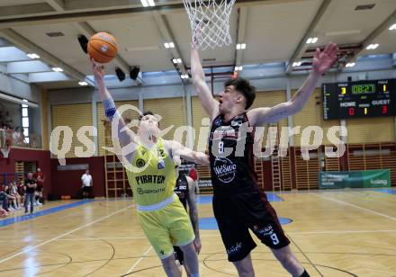 Basketball 2. Liga 2024/2025. Playoffs. F2.   Woerthersee Piraten gegen Mistelbach Mustangs   Jan-Arne Apschner (Piraten), Maximilian Girschik   (Mistelbach). Klagenfurt, am 1.5.2025.
Foto: Kuess


---
pressefotos, pressefotografie, kuess, qs, qspictures, sport, bild, bilder, bilddatenbank
