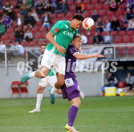 FFussball Bundesliga. SK Austria Klagenfurt gegen WSG Tirol. Nicolas Binder, (Austria Klagenfurt),  Jonas Benjmain Chimezie David  (Tirol). Klagenfurt, am 10.5.2025.
Foto: Kuess
www.qspictures.net
---
pressefotos, pressefotografie, kuess, qs, qspictures, sport, bild, bilder, bilddatenbank