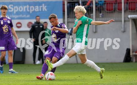 FFussball Bundesliga. SK Austria Klagenfurt gegen WSG Tirol. Tobias Koch, (Austria Klagenfurt),  Bror Blume   (Tirol). Klagenfurt, am 10.5.2025.
Foto: Kuess
www.qspictures.net
---
pressefotos, pressefotografie, kuess, qs, qspictures, sport, bild, bilder, bilddatenbank