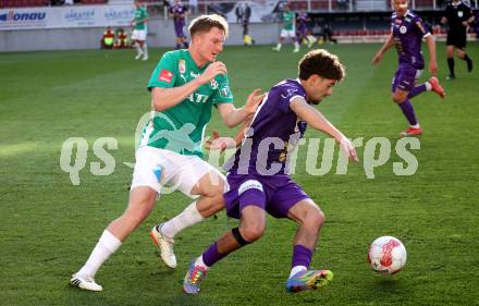 Fussball Bundesliga. SK Austria Klagenfurt gegen WSG Tirol. Ben Bobzien (SK Austria Klagenfurt), David Jaunegg (WSG Tirol). Klagenfurt, am 10.5.2025.
Foto: Kuess
www.qspictures.net
---
pressefotos, pressefotografie, kuess, qs, qspictures, sport, bild, bilder, bilddatenbank